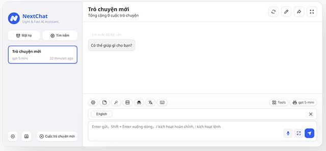 Giao diện trò chuyện của NextChat trên nền tảng web