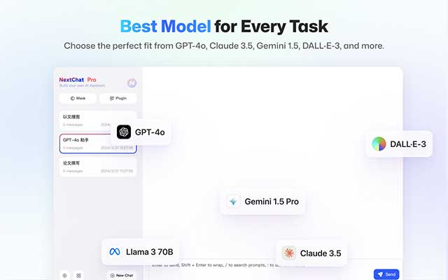 NextChat hỗ trợ các mô hình GPT-3, GPT-4, Gemini Pro,...