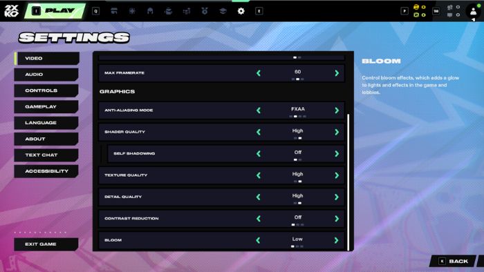 Giao diện thay đổi cài đặt của 2XKO
