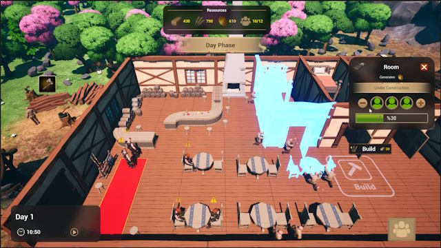 Xây dựng quán rượu, thu thập tài nguyên và phát triển cơ sở vật chất