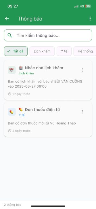 Thông báo lịch khám