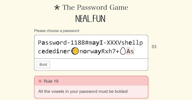 The Password Game là game giải đố sáng tạo liên quan đến mật khẩu