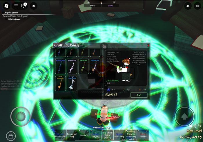 Một số cần câu có thể chế tạo trong Roblox Fisch