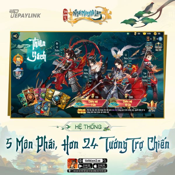 5 Môn phái chính với hơn 24 tướng trợ chiến