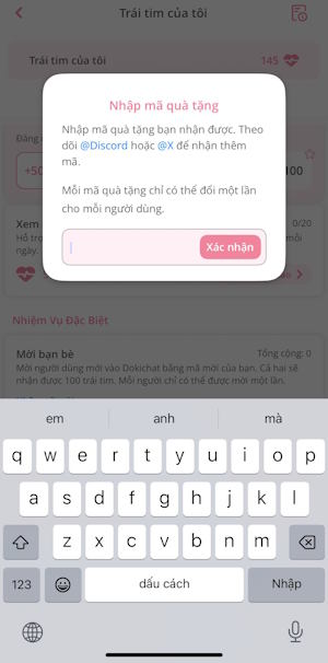 Mỗi code chỉ dùng được một lần