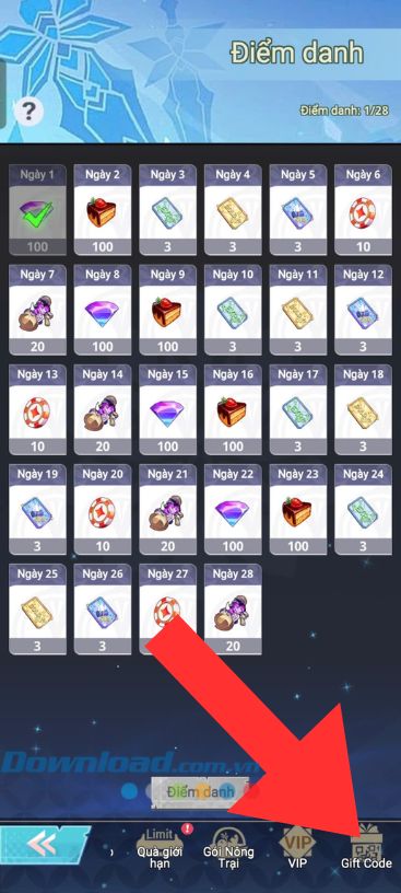 Ấn vào mục Giftcode