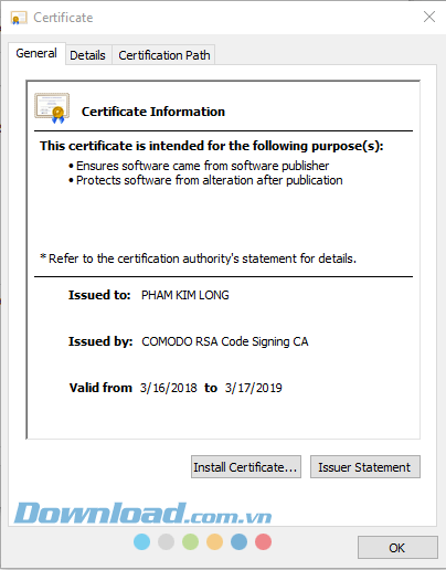 Đã chứng thực chữ ký số trên Unikey 