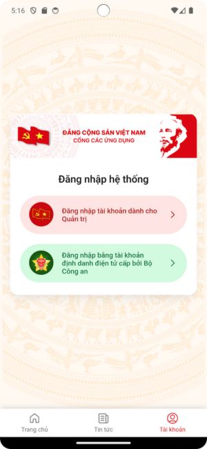Giao diện đăng nhập tài khoản