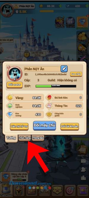 Nhấn vào mục Chức năng