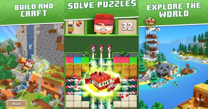 Minecraft Blast là game giải đố match-3 có đồ họa khối vuông giống Minecraft