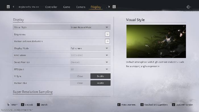 Giao diện cài đặt hiển thị trong Where Winds Meet