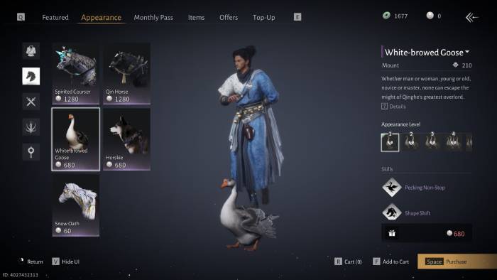 Người chơi có thể mua thú cưỡi là ngỗng trong Where Winds Meet