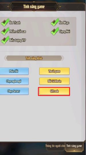 Nhấn vào Giftcode