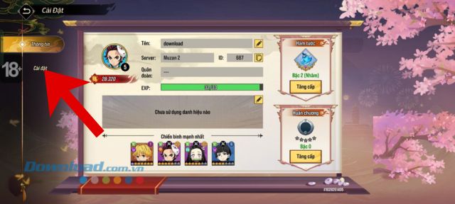 Chạm vào mục Cài đặt