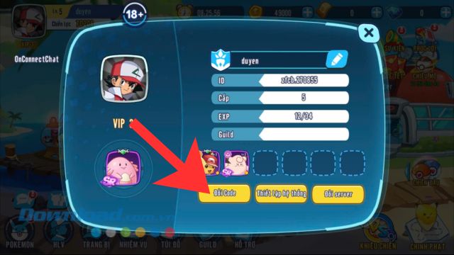 Chạm vào nút Đổi code