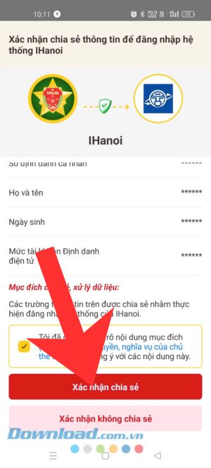 Nhấn vào mục Xác nhận chia sẻ