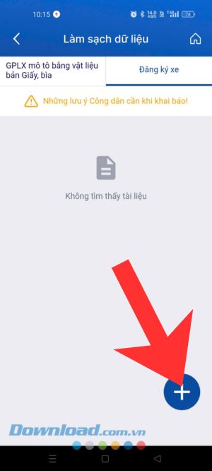 Tại mục Đăng ký xe, chạm vào biểu tượng dấu "+"