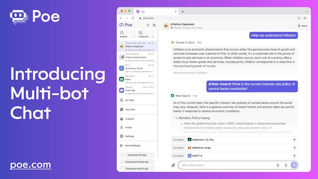 Poe cho phép bạn tương tác với các mô hình AI đa dạng