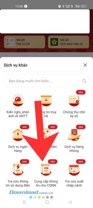 Ấn vào mục Cung cấp thông tin cho CQNN