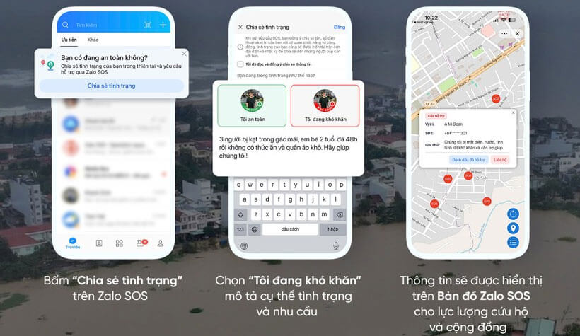 Các bước gửi tín hiệu cứu trợ khẩn cấp trên Bản đồ Zalo SOS