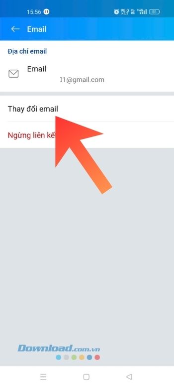 Ấn vào mục Thay đổi email