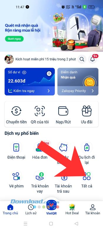 Nhấn vào mục Tất cả tại Dịch vụ phổ biến