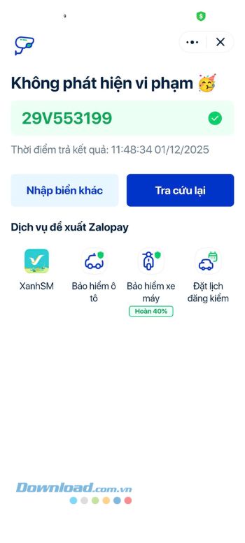 Hiển thị thông tin nếu có vi phạm.