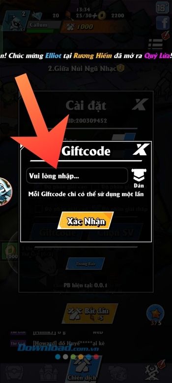 Nhập mã giftcode