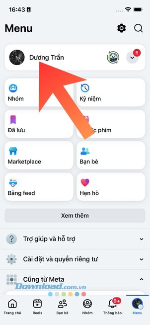 Chạm vào Trang cá nhân Facebook