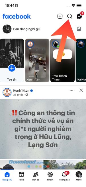 Nhấn vào biểu tượng kính lúp