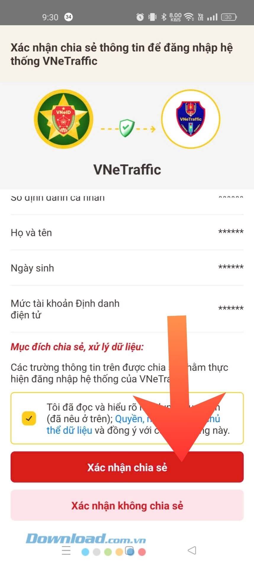 Ấn vào nút Xác nhận chi sẻ