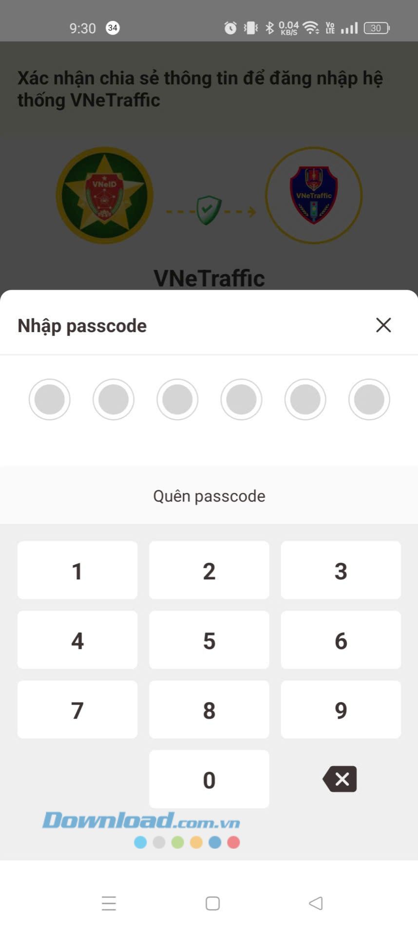 Nhập mật khẩu xác thực tài khoản VNeID