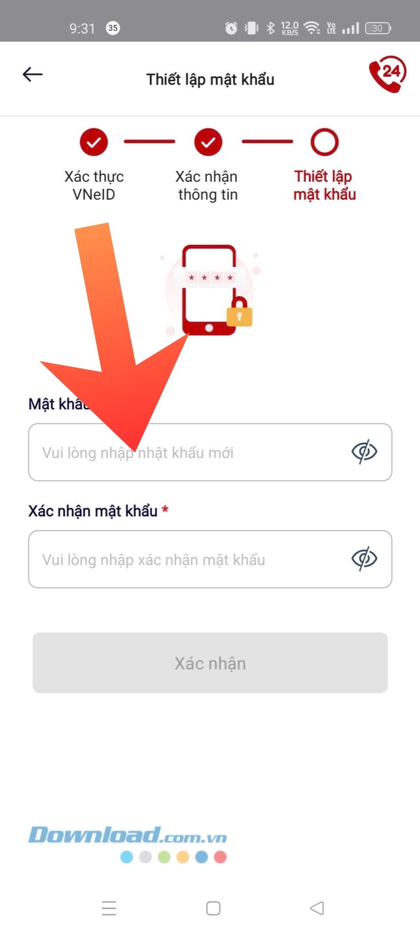Đặt mật khẩu mới cho tài khoản VNeTraffic