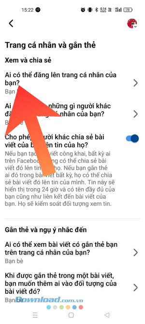 Ấn vào mục Ai có thể đăng lên trang cá nhân của bạn?