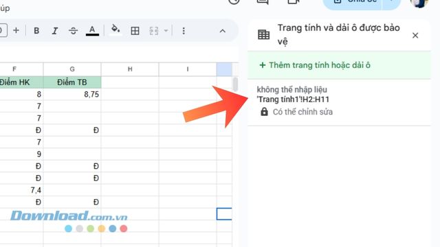 Chọn vào vùng hoặc trang tính đang được bảo vệ