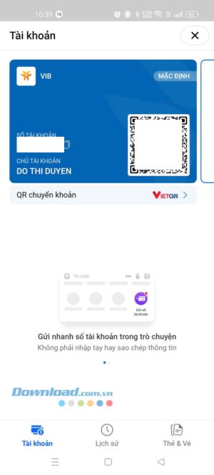 Đã tên số tài khoản vào Ví QR