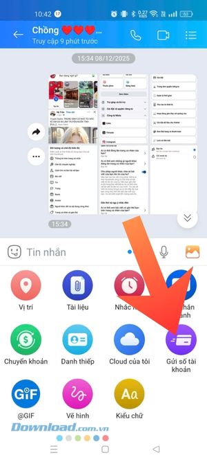 Nhấn vào mục Gửi số tài khoản