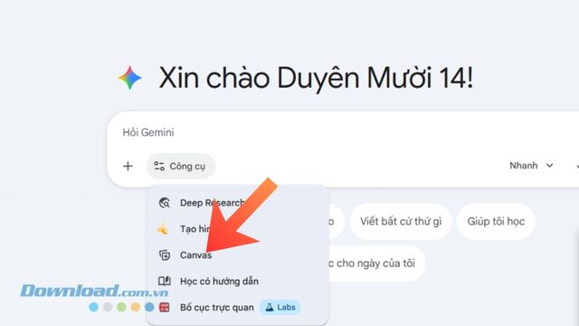 Chọn công cụ Canvas