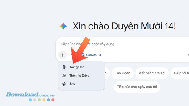 Click chuột vào mục Tải ảnh lên, Thêm ảnh từ Drive hoặc Ảnh