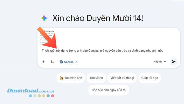 Nhập câu lệnh "Trích xuất nội dung trong ảnh vào Canvas, giữ nguyên cấu trúc và định dạng như ảnh gốc"