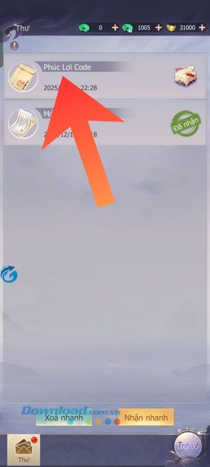 Chạm vào phần thư "Phúc lợi code"