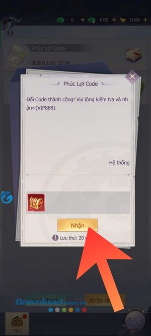 Nhấn vào nút Nhận