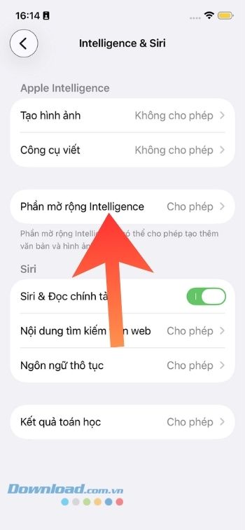 Nhấn vào mục Phẩn mở rộng Intelligence