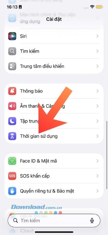 Ấn vào mục Thời gian sử dụng