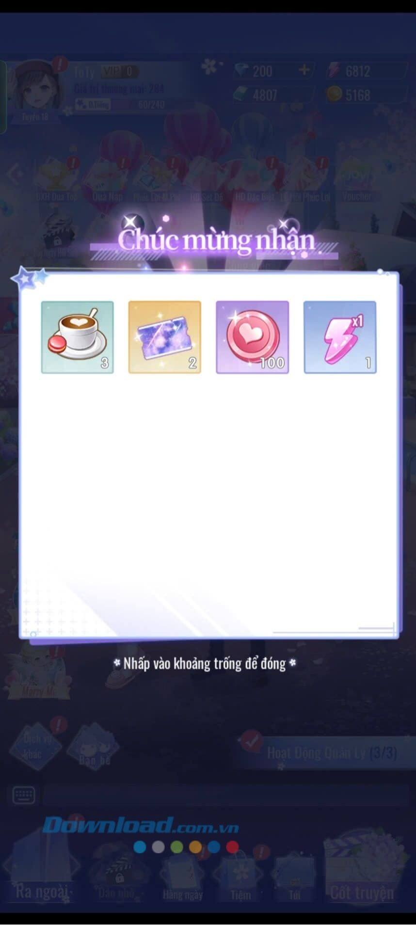 Chạm vào màn hình để nhận quà