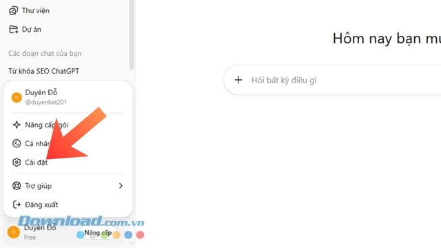 Nhấn vào mục Cài đặt