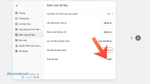 Nhấp chuột vào nút Xuất ở bên cạnh mục Xuất dữ liệu