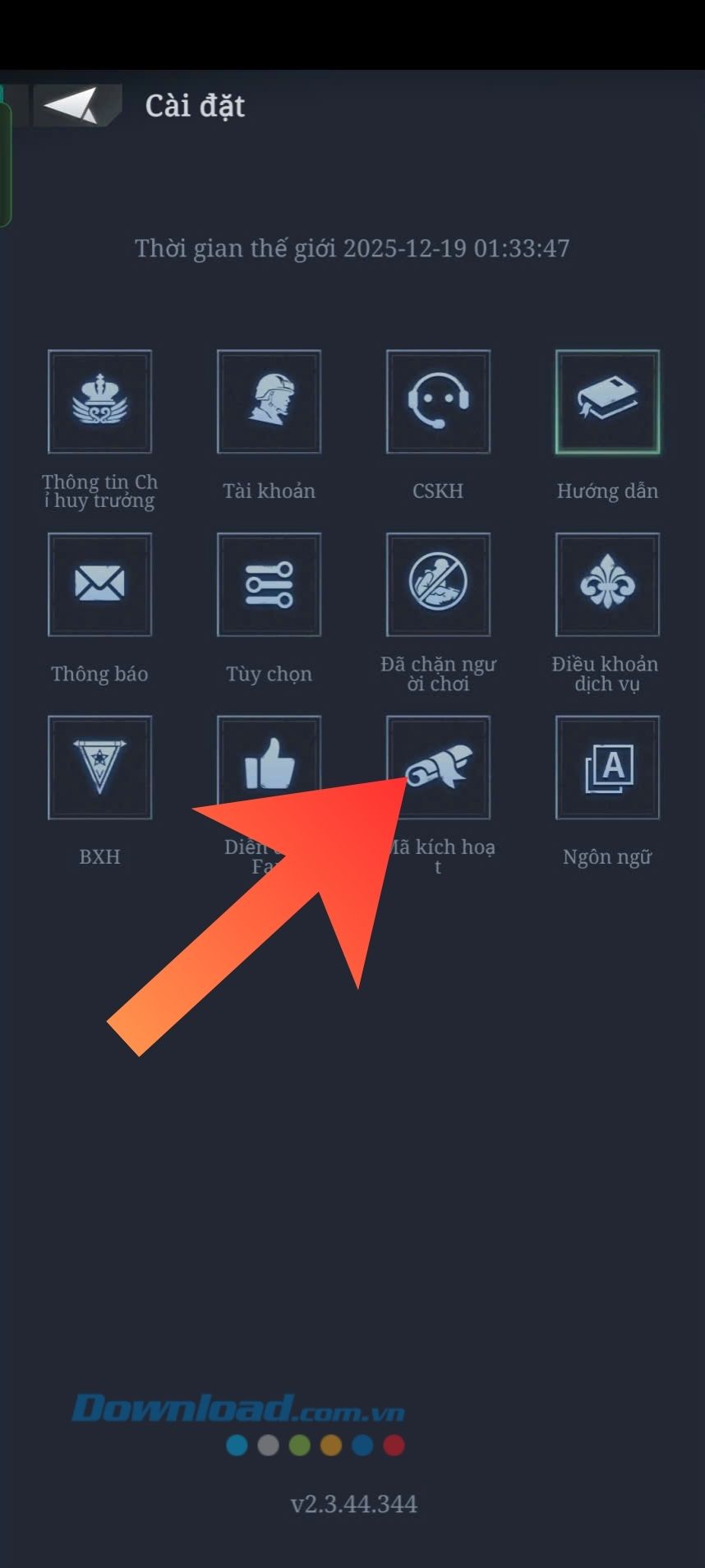 Ấn vào mục Mã kích hoạt
