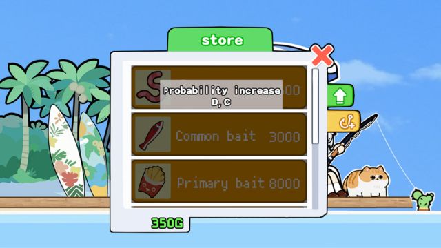 Hoàn thành nhiệm vụ để mở khóa nâng cấp, item trong Cozy Fishing Kitten game