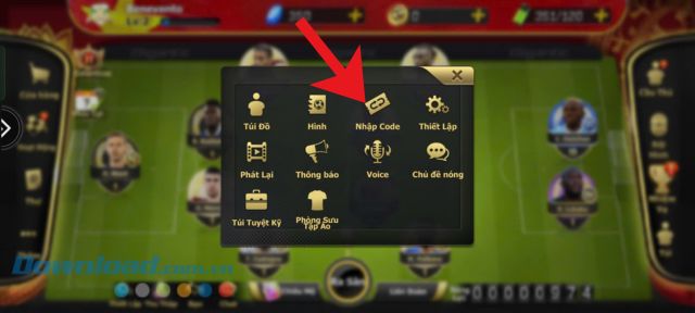 Chạm vào mục Nhập code